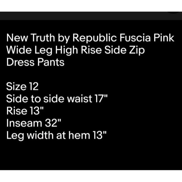 New Fuscia Pink Wide Leg High Rise Side Zip Dress Pants Sz 12 Truth By Republic - Picture 7 of 7
